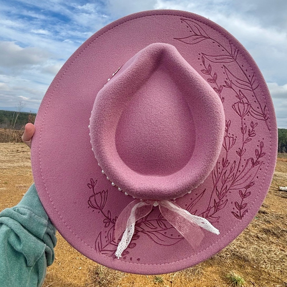 Pink Floral hand burned Women's Hat